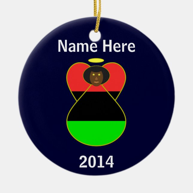 African American Flag Angel Ceramic Ornament (Front)