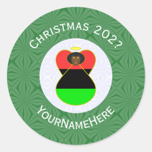 African American Flag Christmas Angel Personalize Classic Round Sticker