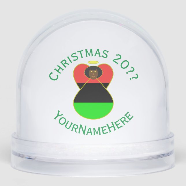 African American Flag Christmas Angel Personalize  Snowglobe (Front)