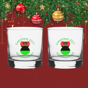 African American Flag Christmas Angel Personalize Whiskey Glass