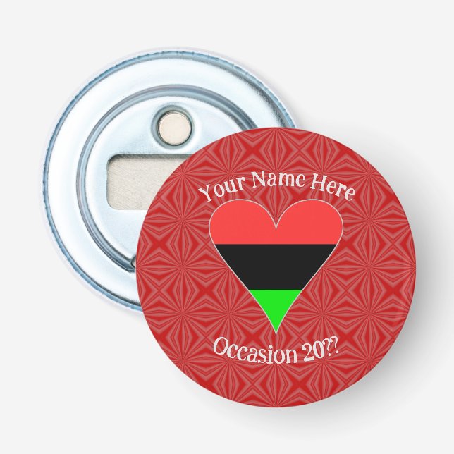 African American Flag Heart Funky Personalized Bottle Opener (Front)