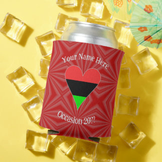 African American Flag Heart Funky Personalized Can Cooler