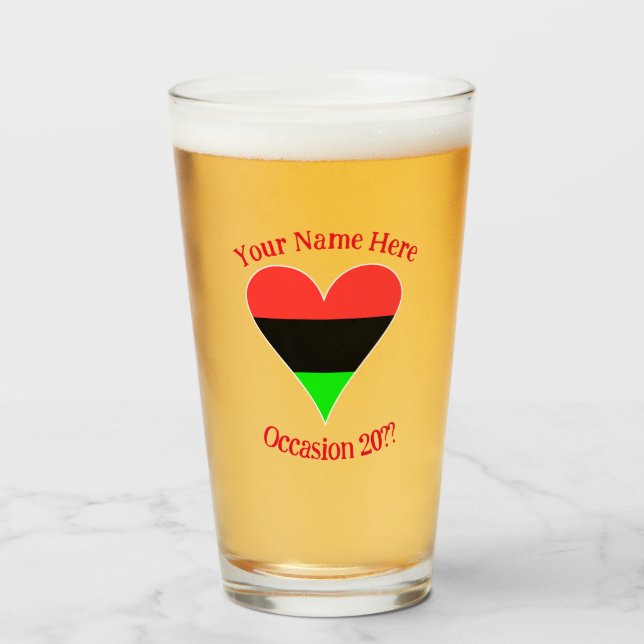 African American Flag Heart Funky Personalized  Glass (Front Filled)
