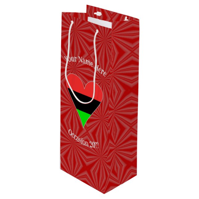 African American Flag Heart Funky Personalized Wine Gift Bag (Front Angled)