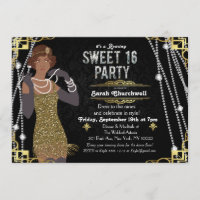 African American Flapper Sweet 16 Invitation