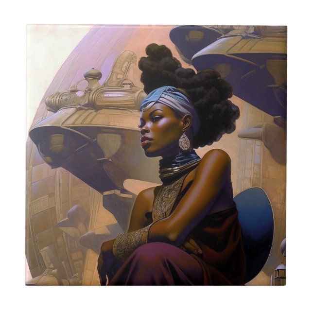 African American Futuristic Lady Tile (Front)