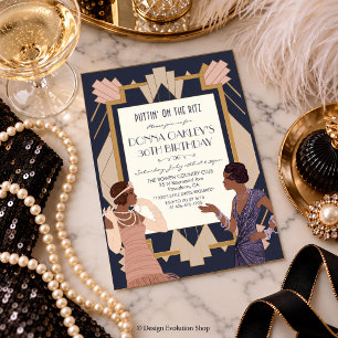 African American Gatsby Art Deco Birthday Invitation