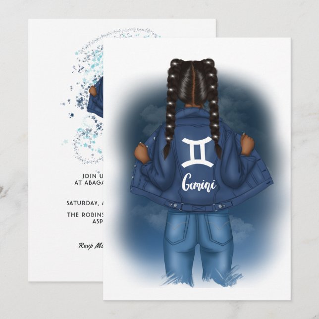 African American Gemini Zodiac Sign Birthday Party Invitation (Front/Back)