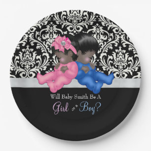 African American Gender Reveal Baby Shower Paper Plate