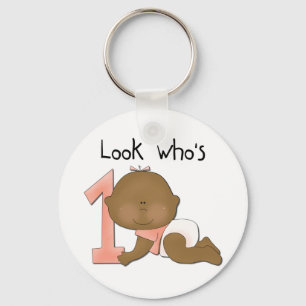African American Girl 1st Birthday Tshirts Keychain
