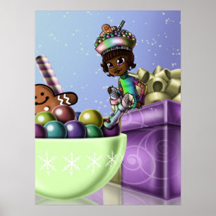 African American Girl and Christmas Candy Poster
