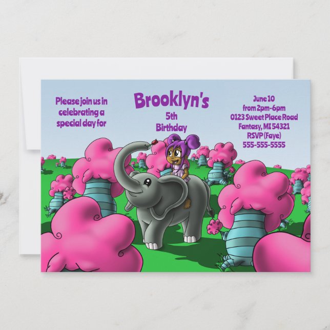 African American Girl and Elephant Birthday Party Invitation (Front)