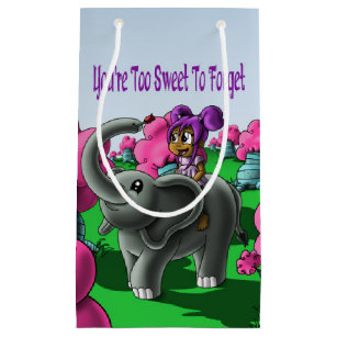 African American Girl and Elephant Birthday  Small Gift Bag