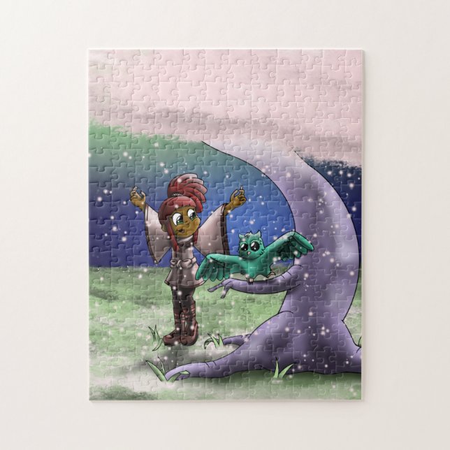 African American Girl and Owl Jigsaw Puzzle (Vertical)