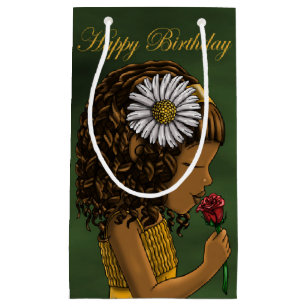 African American Girl and Rose Birthday Small Gift Bag