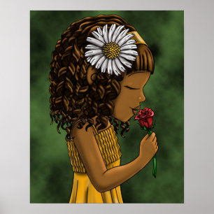 African American Girl and Rose Poster