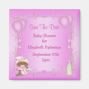 African American Girl Baby Shower Save The Date Magnet