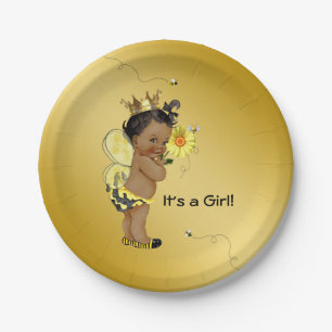 African American Girl Bee Baby Shower Paper Plate