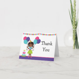 African American Girl Birthday Party Thank You Card