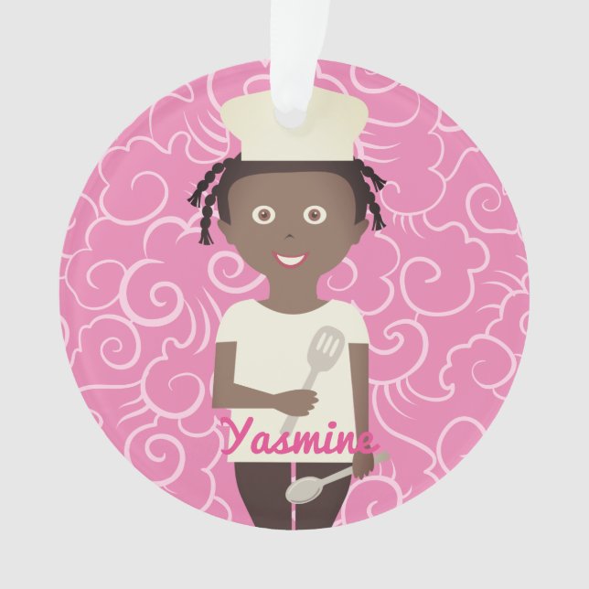African American girl chef spatula personalized Ornament (Front)