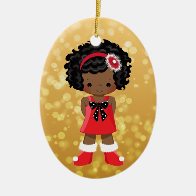 African American Girl Christmas Ornament (Front)
