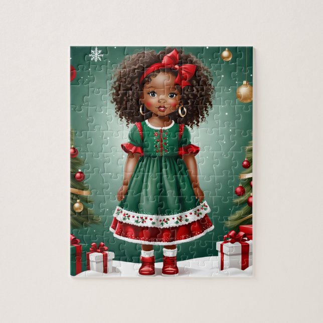 African American Girl Christmas Puzzle (Vertical)