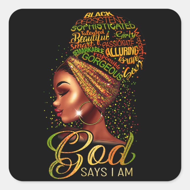 African American Girl God Says I Am Black Pride Square Sticker (Front)