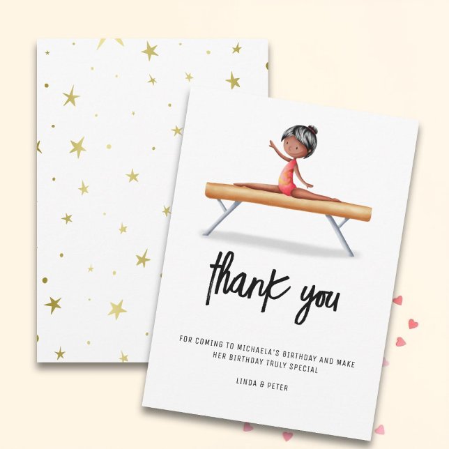 African American Girl Gymnastics Birthday Thank You Card (Creator Uploaded)
