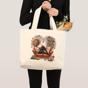 African American Girl Love Book - Reading Lovers Large Tote Bag