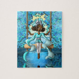 African American Girl on Swing Jigsaw Puzzle