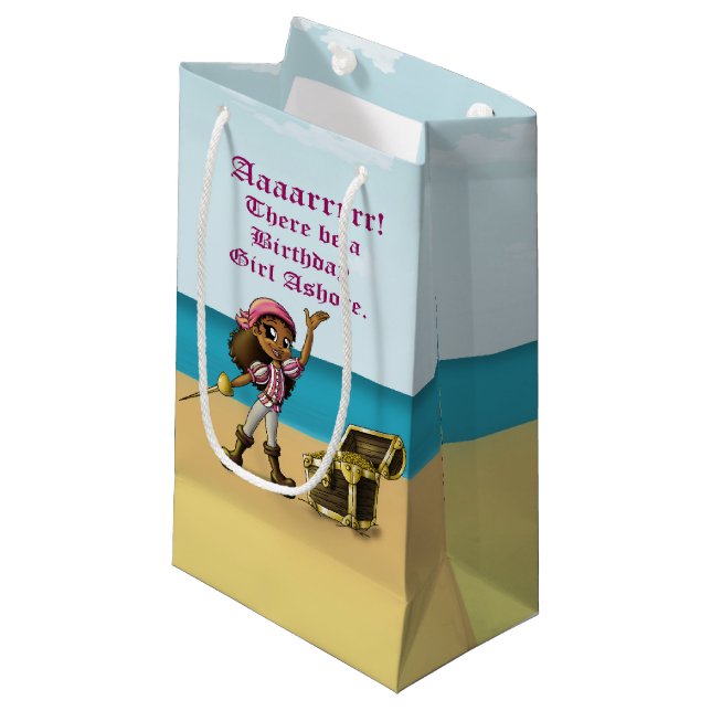 African American Girl Pirate Birthday Small Gift Bag (Front Angled)