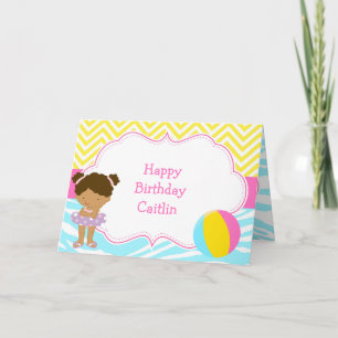 African American Girl Pool Party Bash Birthday Card