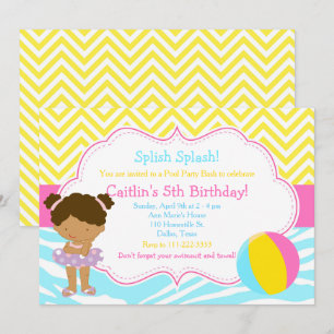 African American Girl Pool Party Bash Party Invitation