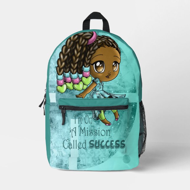African American Girl Positive Words Hearts Printed Backpack (Front)