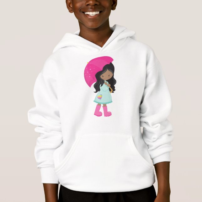 African American Girl, Rain, Raincoat, Umbrella (Front)