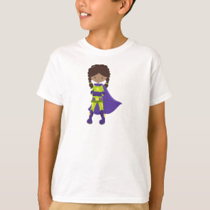 African American Girl, Superhero Girl, Purple Cape T-Shirt