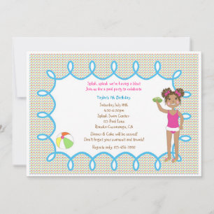 African American Girl Swim Party Invitation