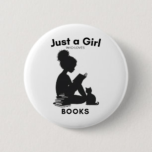 African American, Girl Who Loves Books, Reading, L 2 Inch Round Button