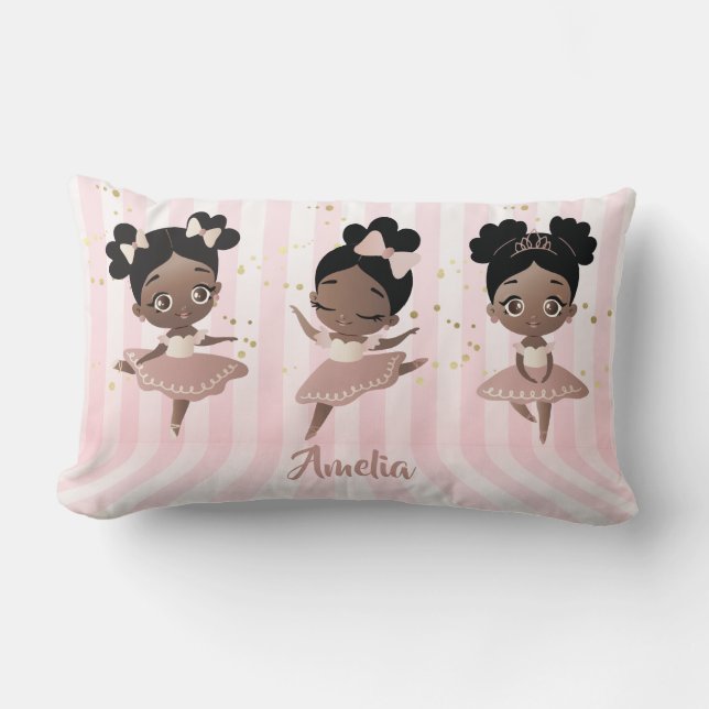 African American Girls Ballet Dancing, Ballerinas Lumbar Pillow (Front)