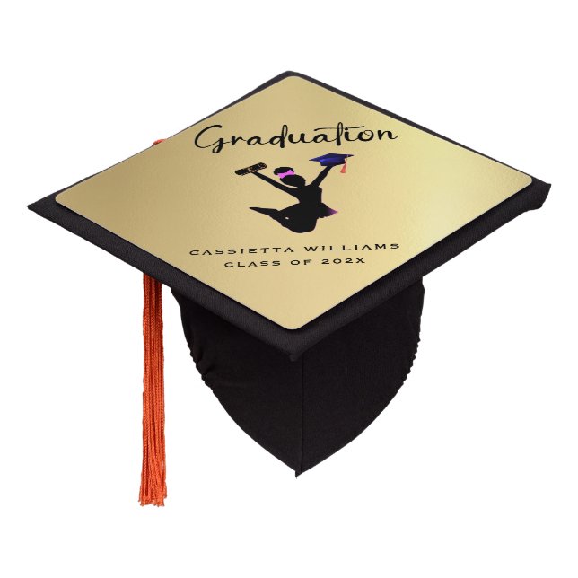 African American Girly Gold  Graduation Cap Topper (Angled)