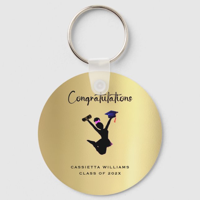 African American Gold Graduate Congratulations Keychain (Front)