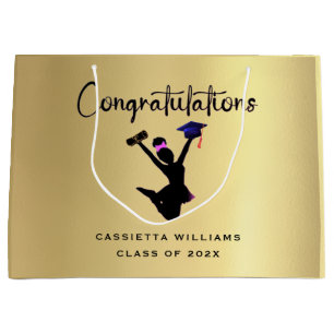African American Gold Graduation Large Gift Bag