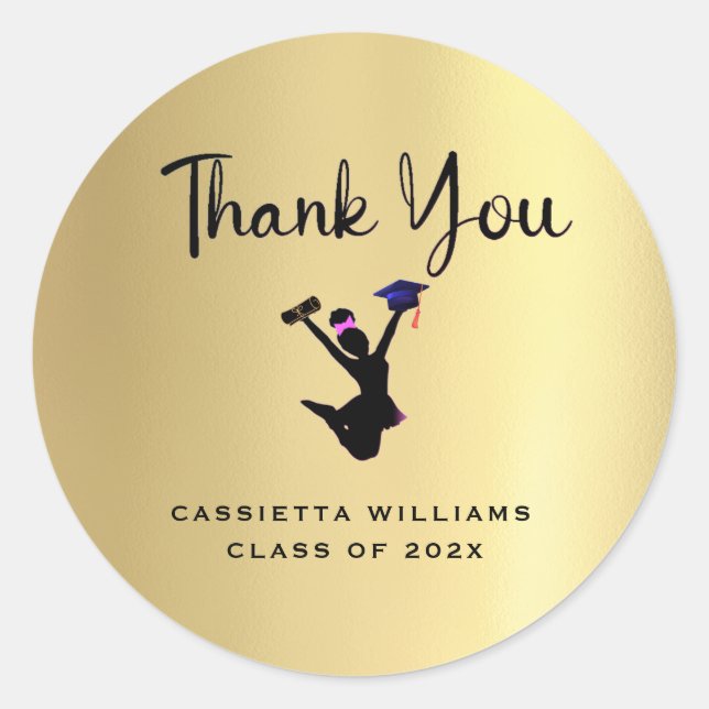 African American Gold Graduation Thank You Classic Round Sticker (Front)
