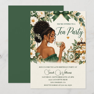 African American Green 40th Birthday Tea Party Invitation
