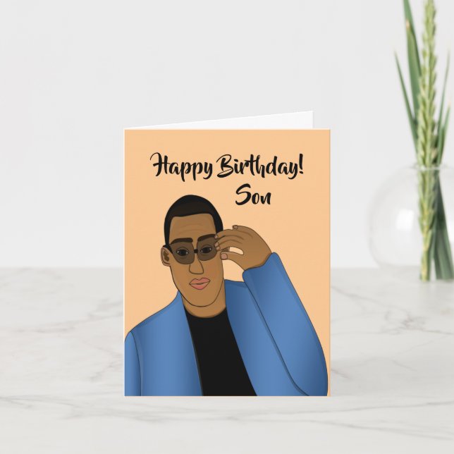 African American Handsome & Gifted Son Birthday Card (Front)