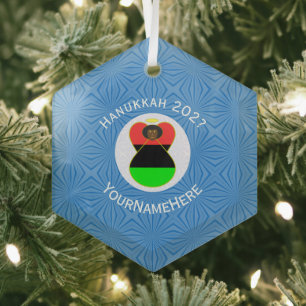 African American Hanukkah Angel Hexagon Glass Ornament