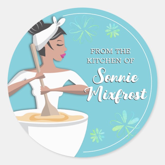 African American Hispanic woman bakery baking Classic Round Sticker (Front)