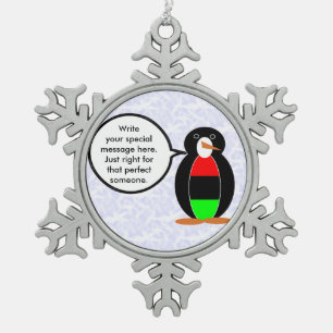 African American Holiday Ms. Penguin Talking Snowflake Pewter Christmas Ornament