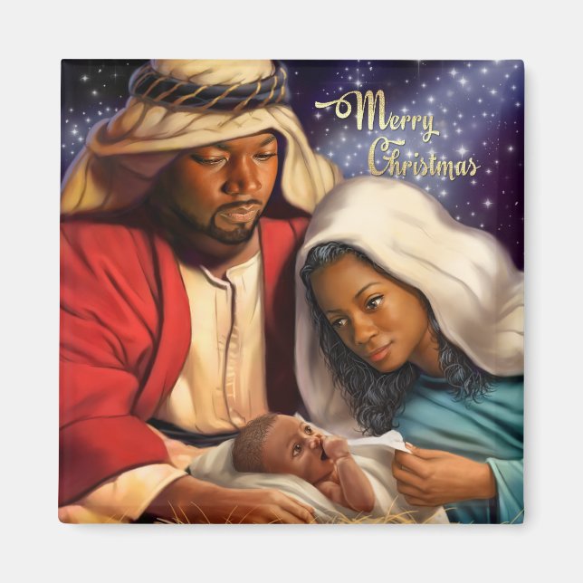 African American Holy Family Christmas Magnets (Front)