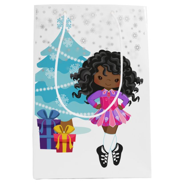 African American Irish Dancer Winter Christmas Medium Gift Bag (Front)
